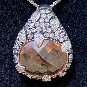 Orange Quartz & CZ Silver Pendant NTW